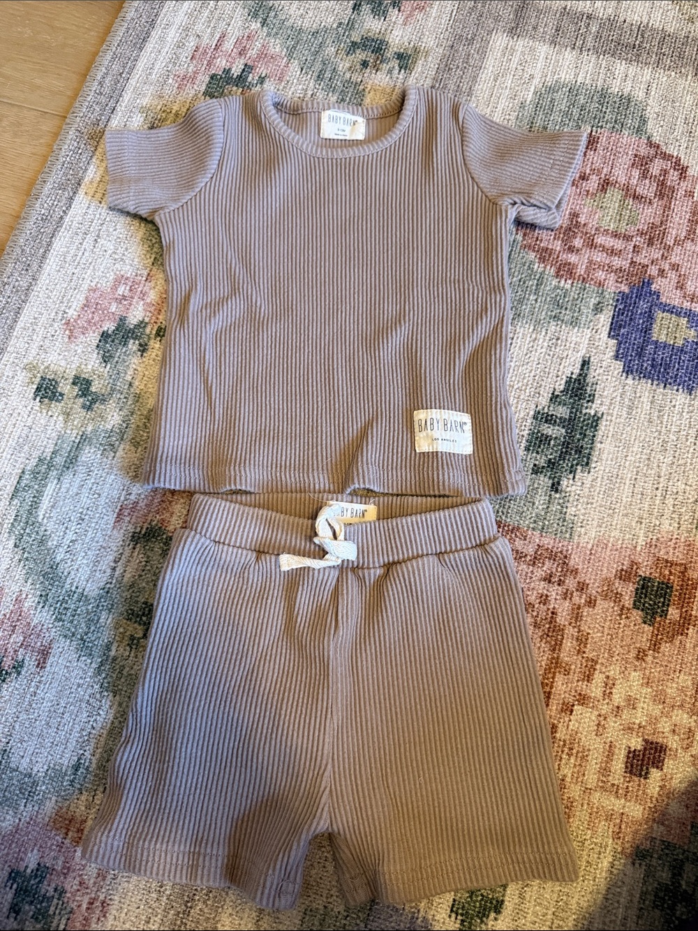 Baby Bairn Ribbed Short Set in Mauve Taupe